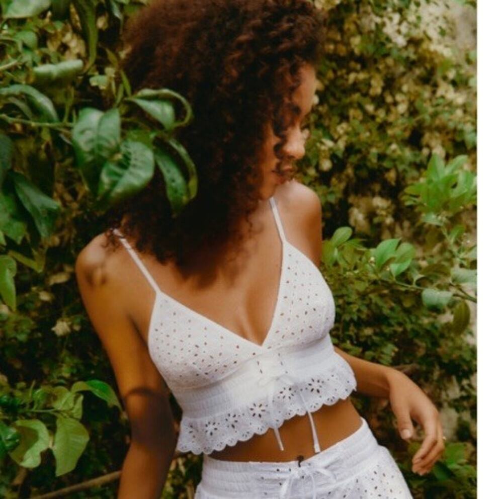 Intimissimi White Eyelet Coquette Lingerie Lounge Sheer Top Cropped Romantic Med
